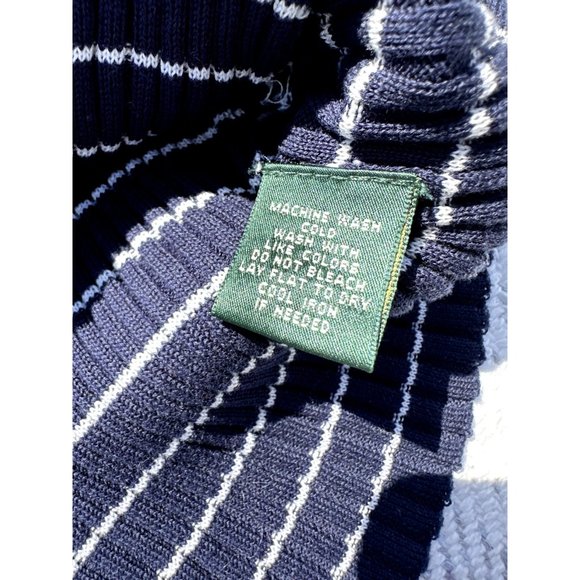 Lauren Ralph Lauren Sweater Blue White Striped Cardigan Nautical Ribbed Womens - Picture 12 of 16
